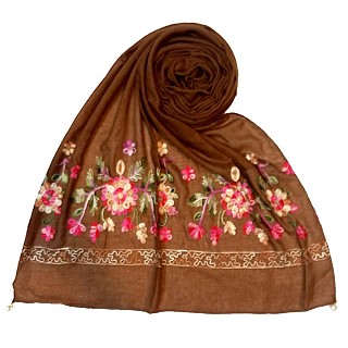 Designer hand work flower hijab - Brown